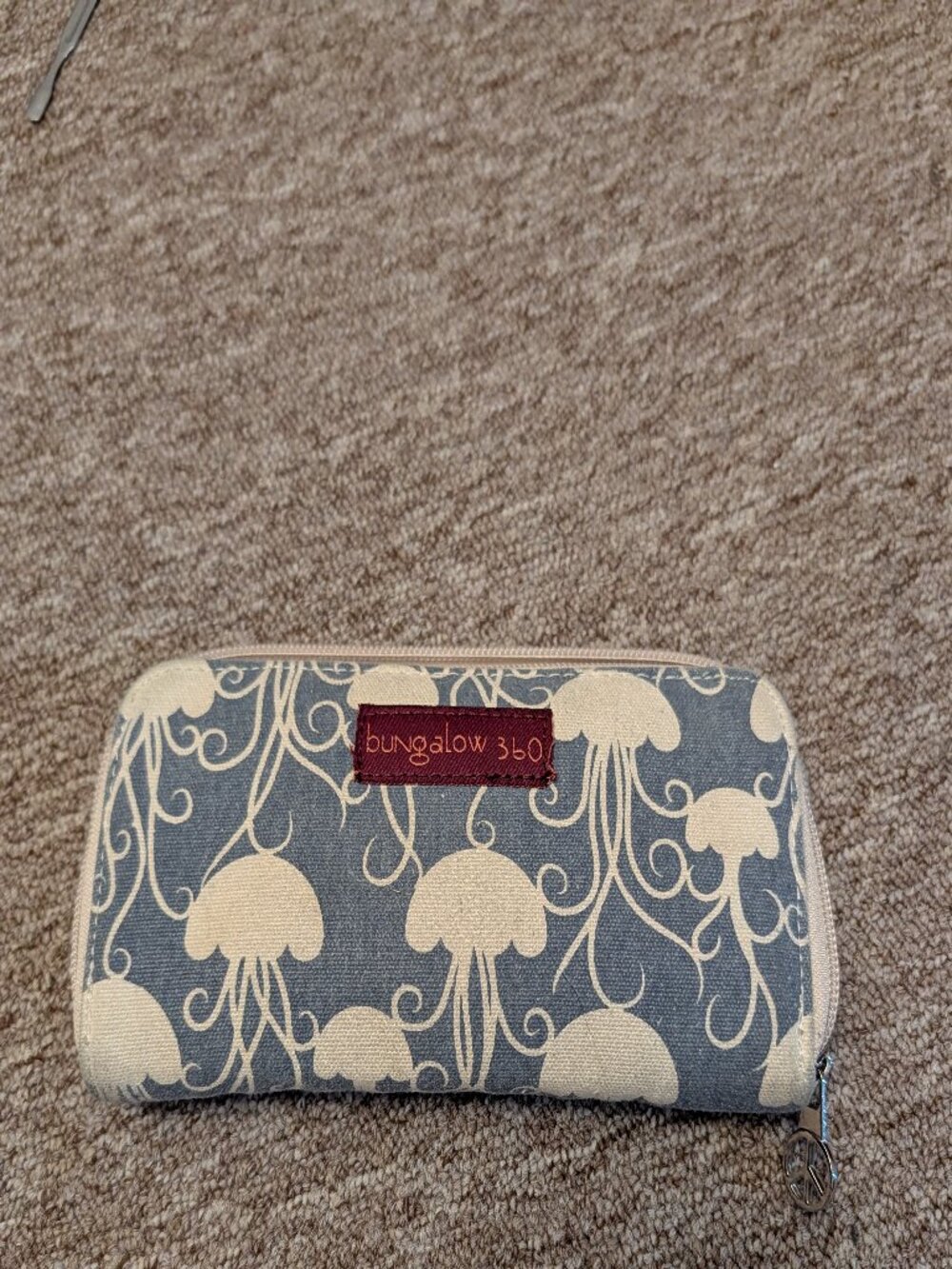 Bungalow 360 Jellyfish Canvas Zip Around Wallet Blue Gray Vegan